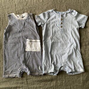 2 Burt's Bees Baby Rompers, 12 month